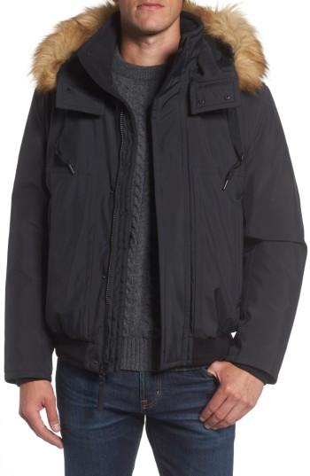 Men's Andrew Marc Insulated Bomber Jacket With Faux Fur Trim - Black