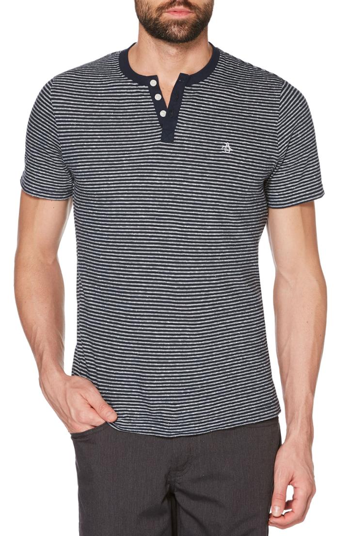 Men's Original Penguin Nep Stripe Henley, Size - Blue