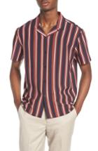 Men's Topman Stripe Camp Shirt, Size - Blue