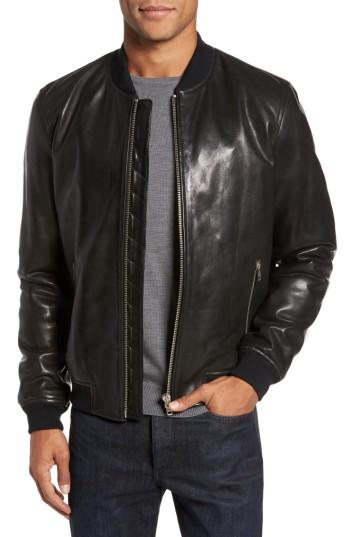 Men's Lamarque Leather Baseball Jacket - Black