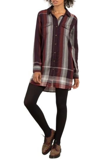 Women's Volcom Well Plaid Shirtdress - Burgundy