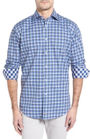 Men's Thomas Dean Classic Fit Funky Check Sport Shirt - Blue