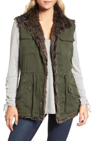 Women's Cupcakes And Cashmere Ashling Faux Fur Lined Utility Vest - Green
