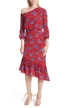 Women's Saloni Lexie Floral Print Silk Off The Shoulder Dress - Red