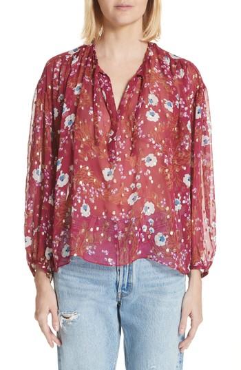 Women's Isabel Marant Metallic Floral Print Silk Blend Blouse Us / 34 Fr - Pink