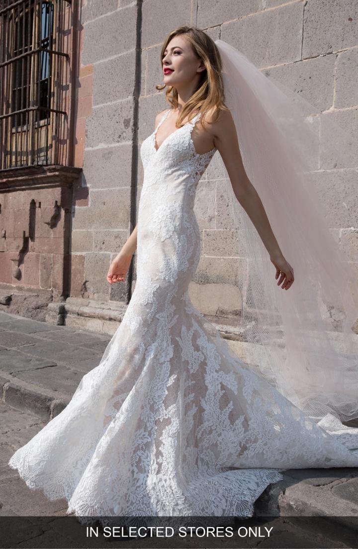 Women's Watters Gaia Silk Lace Mermaid Gown, Size - Ivory