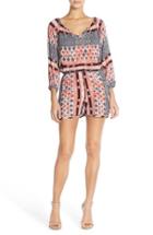 Women's Fraiche By J Paisley Print Long Sleeve Romper - Orange