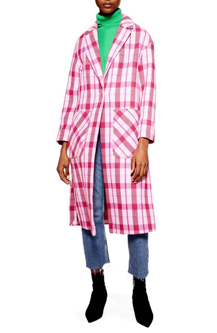 Women's Topshop Suzy Check Side Split Jacket Us (fits Like 2-4) - Pink