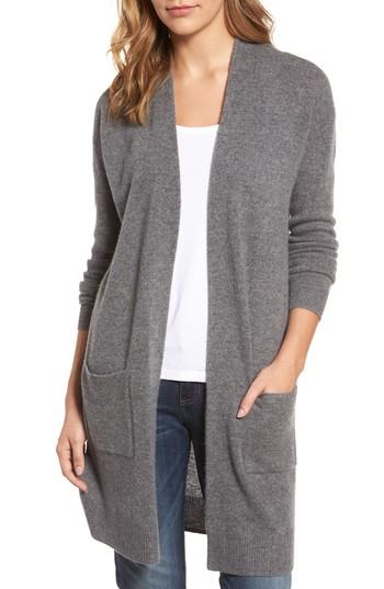 Petite Women's Halogen Rib Knit Wool & Cashmere Cardigan P - Grey
