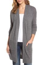 Petite Women's Halogen Rib Knit Wool & Cashmere Cardigan P - Grey