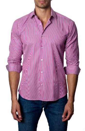 Men's Jared Lang Trim Fit Vertical Stripe Sport Shirt, Size - Pink