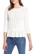 Women's Halogen Cotton Pointelle Peplum Sweater - Grey