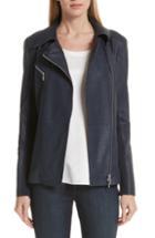 Women's Lafayette 148 New York Elwood Leather & Knit Moto Jacket - Blue
