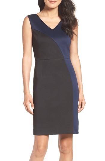 Petite Women's Ellen Tracy Colorblock Scuba Sheath Dress P - Black