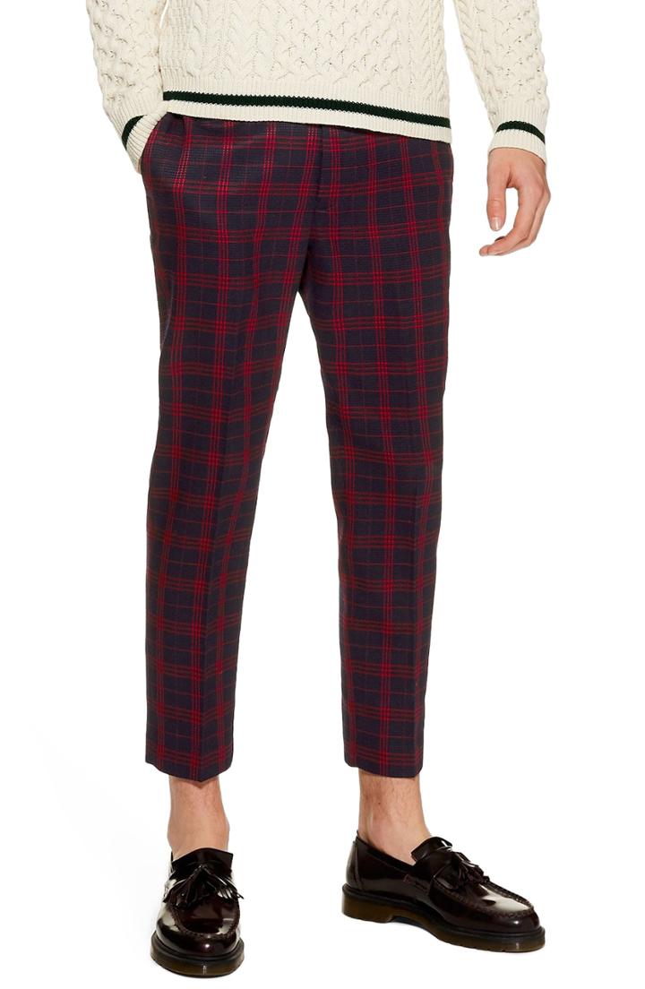 Men's Topman Plaid Tapered Trousers