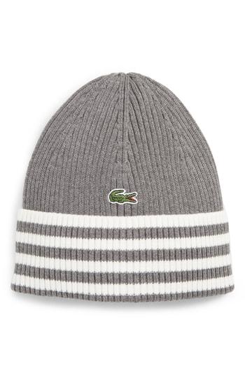 Men's Lacoste Striped Beanie - Grey