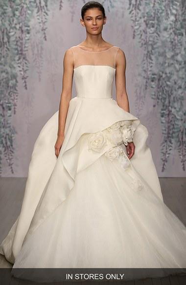 Women's Monique Lhuillier Rosette Detail Silk Ballgown Dress