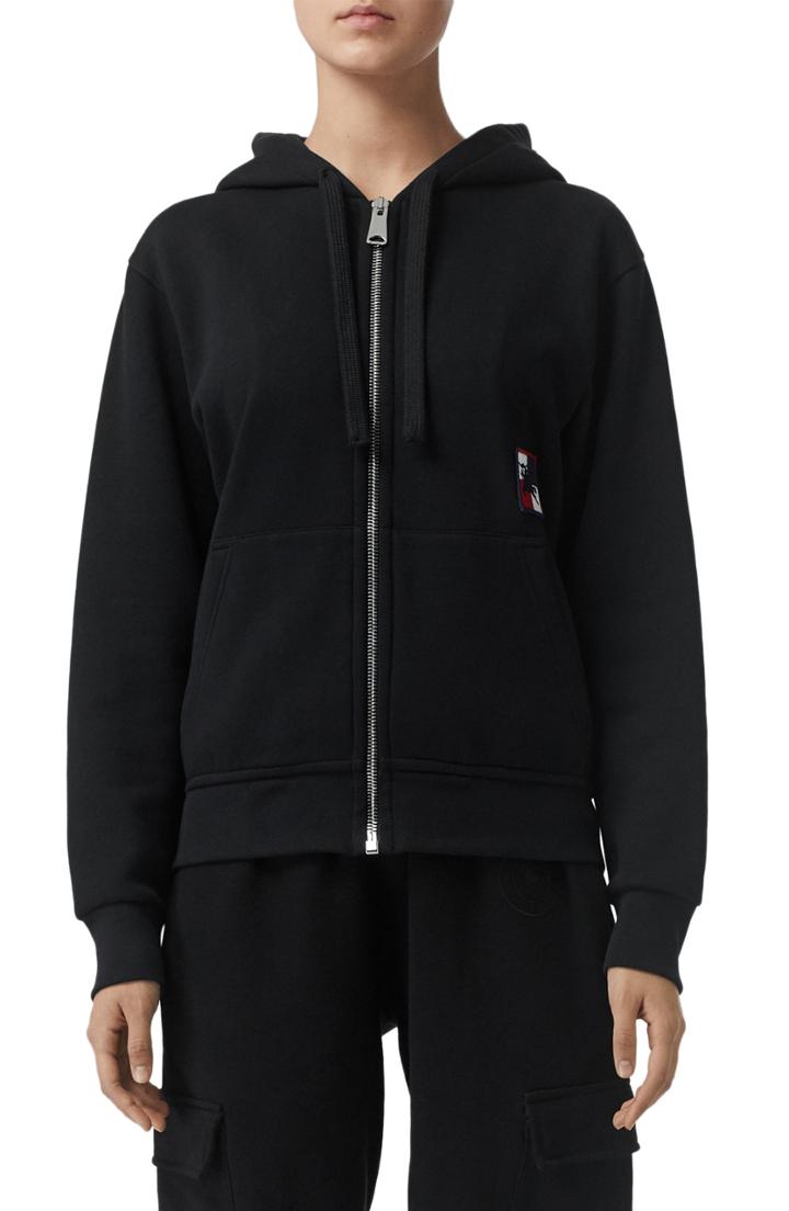 Women's Burberry Makino Chequer Ekd Hoodie, Size - Black
