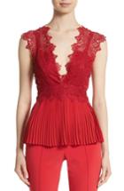 Women's Yigal Azrouel Coral Embroidered Pleated Top - Red