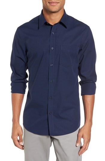 Men's Nordstrom Men's Shop Trim Fit Non-iron Mini Check Sport Shirt - Blue