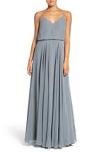 Women's Jenny Yoo 'inesse' Chiffon V-neck Spaghetti Strap Gown - Grey