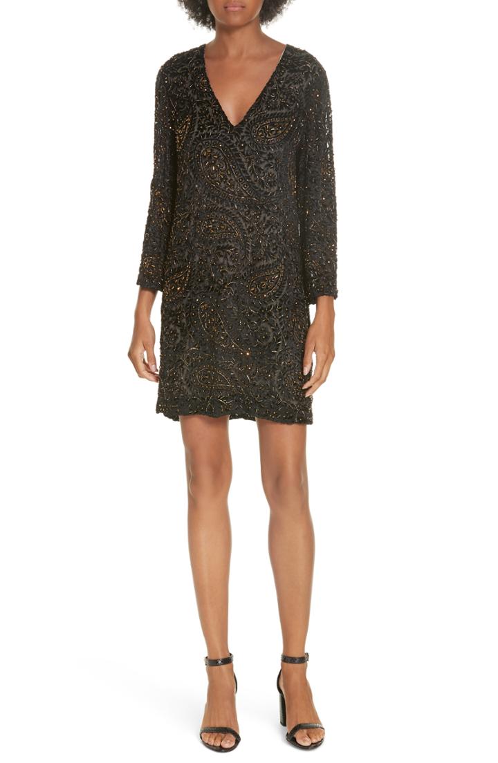 Women's Alice + Olivia Riska Beaded Lace Shift Dress - Black