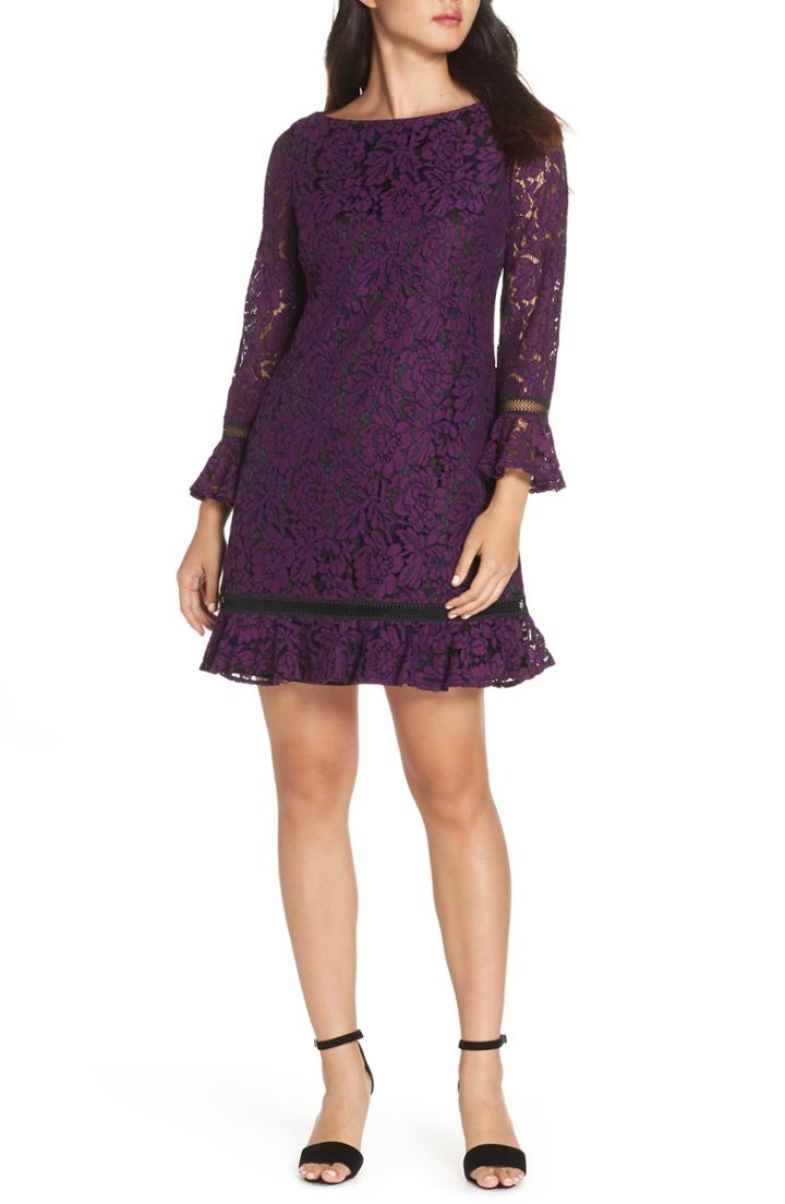 Women's Eliza J Flare Sleeve Lace Shift Dress (similar To 14w) - Purple