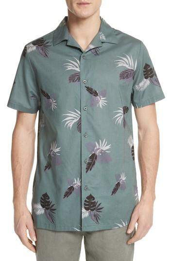 Men's Onia Linear Palm Print Vacation Shirt - Green
