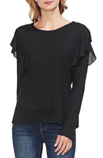Women's Vince Camuto Ruffle Detail Cotton Blend Top - Black