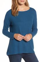 Petite Women's Gibson Cozy Fleece Ballet Neck High/low Pullover P - Blue