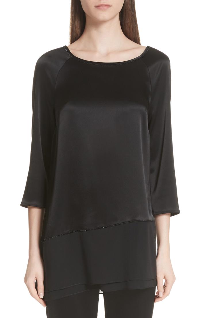 Women's St. John Collection Liquid Satin Asymmetrical Blouse - Black