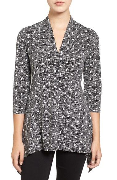 Women's Chaus 'maritime Dot' Print V-neck Handkerchief Hem Top