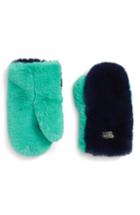 Women's Heurueh Masha Faux Fur Mittens, Size - Blue/green