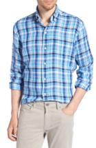Men's Ledbury Lynde Classic Fit Plaid Linen Sport Shirt - Blue