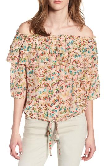 Women's Zadig & Voltaire Tease Butterfly Off The Shoulder Silk Top - Beige