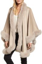 Women's Sofia Cashmere Genuine Fox Fur Trim Cape, Size - Beige