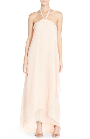 Women's Nouvelle Amsale 'dakota' High/low Chiffon Halter Gown - Beige