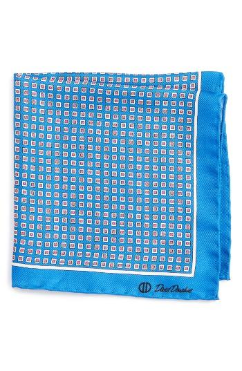 Men's David Donahue Medallion Silk Pocket Square, Size - Blue
