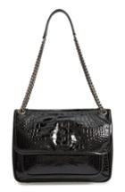 Saint Laurent Medium Niki Croc Embossed Lambskin Leather Shoulder Bag - Black