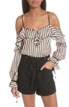 Women's Self-portrait Stripe Cold Shoulder Blouse - Beige