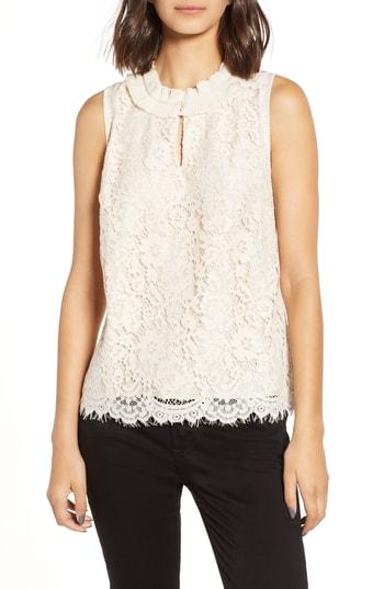 Women's J.crew Lace Ruffle Neck Top - Beige