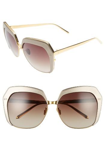Women's Linda Farrow 62mm 22 Karat Gold Trim Oversize Sunglasses - Taupe/ Yellow Gold/ Brown