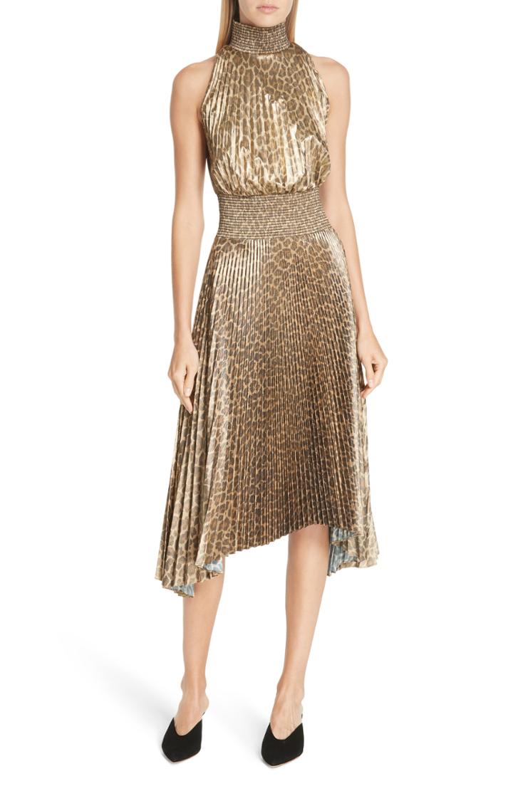 Women's A.l.c. Renzo Leopard Print Metallic Foil Dress - Metallic