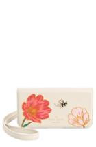 Kate Spade New York Iphone X Embroidered Bee Leather Folio Crossbody - Ivory