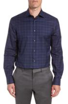 Men's John Varvatos Star Usa Windowpane Plaid Fit Dress Shirt, Size 15.5r - Blue