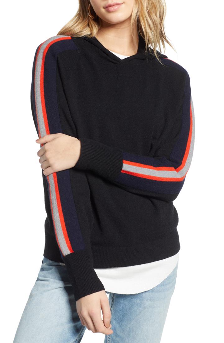 Women's Treasure & Bond Stripe Hoodie - Black