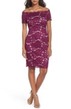 Women's Adrianna Papell Off The Shoulder Lace Sheath Dress - Purple