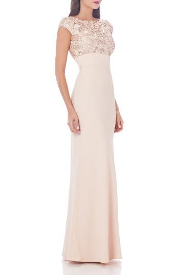 Women's Js Collections Lace Column Gown - Pink