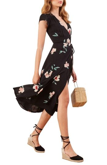 Women's Reformation Carina Midi Wrap Dress - Black