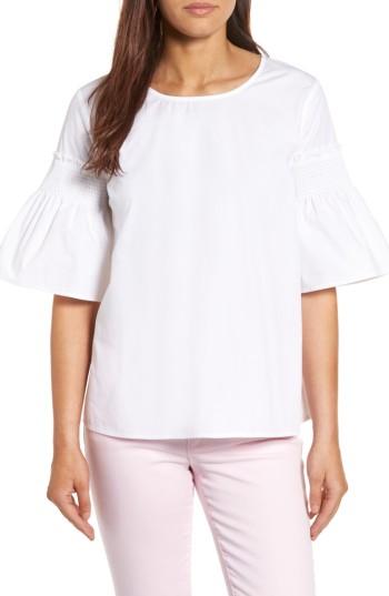 Petite Women's Halogen Bell Sleeve Poplin Top P - White